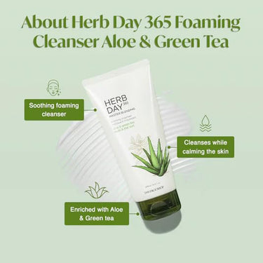 The Face Shop Herb day Cleansing Foam 170 ml | Face wash with aloe and green tea extracts | Face Wash for Dry Skin | Face wash that hydrates skin & maintains PH Level | Korean Skin care Products